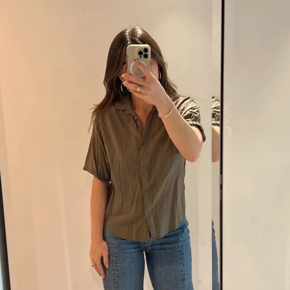 Splendid army green button down shirt sleeve shirt - Picture 1 of 5
